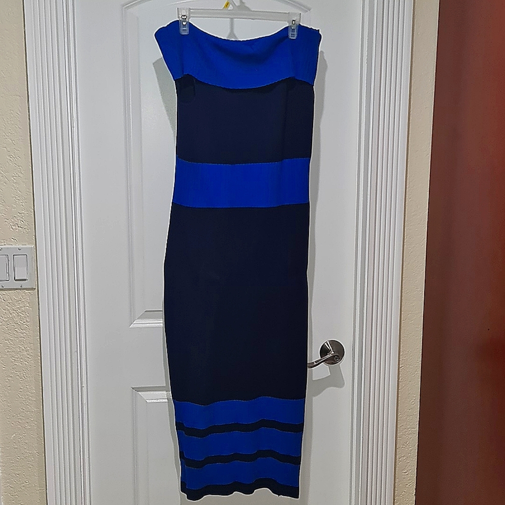 Off the Shoulder, Stripped Ribbed Bodycon Dress - Size L
